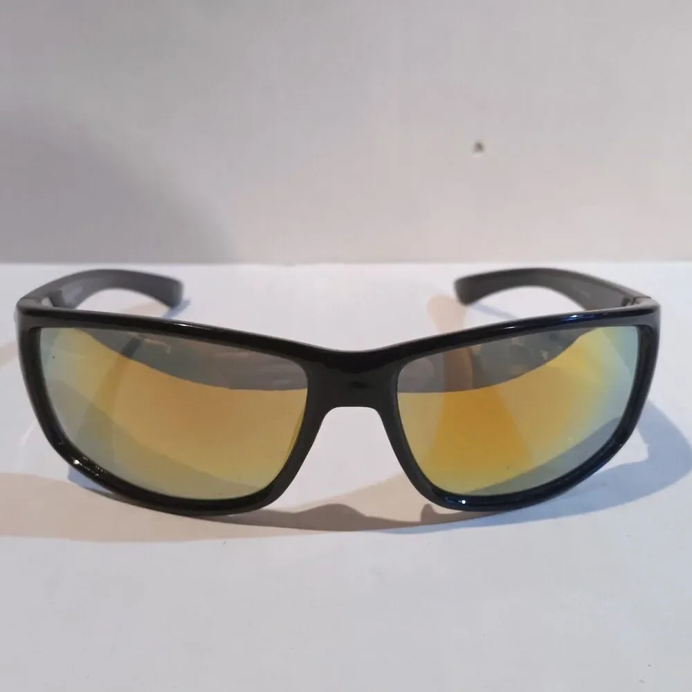 Mens Wrap Around Polarized Sunglasses-Black-Mirrored Lens-UV Protection-Sports